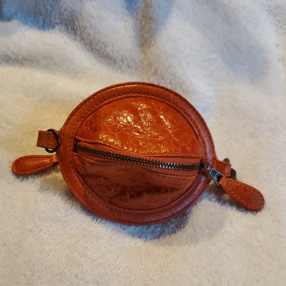 Balenciaga Planet Round Leather Coin Purse - Orange